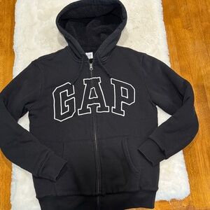 GAP Black Hooded Zip-Up Sweatshirt with White Logo